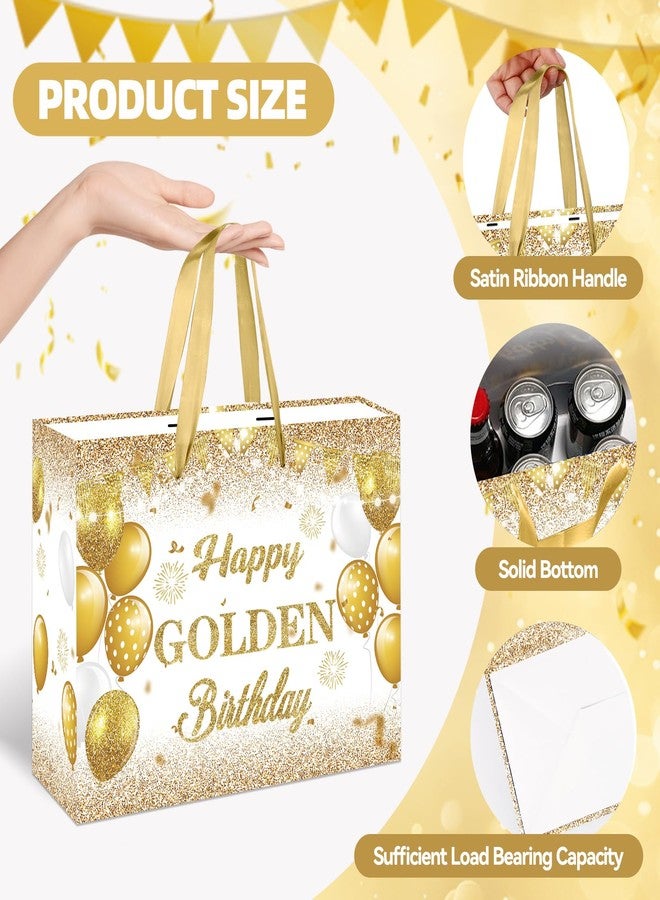RTMISA Golden Birthday Gift Bag with Tissue Paper and Greeting Card Happy Golden Birthday Gifts Wrapping Paper Bag for Women Men, White and Gold Bday Party Favor Supplies Decorations - Image 3